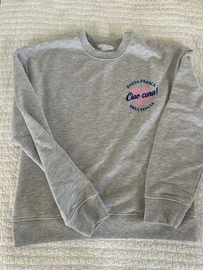 Zara Grey Crewneck Sweater with Pink & Blue Logo
